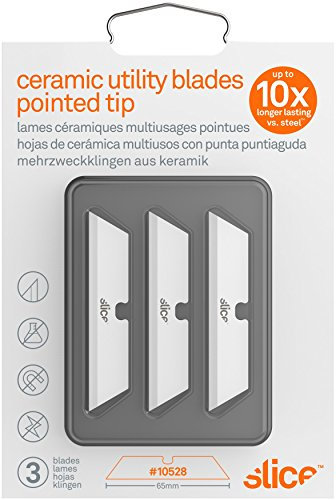 Slice 10528 Replacement Utility Knife Blades - With Pointed Tip Finger-Friendly, Dual-Edge Ceramic Safety Blades For Slice’s Range Of Utility Knives, Scrapers & Carton Cutter (Pack of 3)