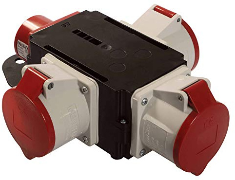 as - Schwabe MIXO Adaptador/Distribuidor de corriente ELBE - Enchufe CEE 3 tomas CEE de 5 polos - Robusto distribuidor de corriente para obras - IP44 I 60832