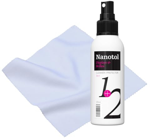 Brillenreiniger Spray mit Nanoversiegelung - mit Mikrofaser Brillenputztuch - Nanotol Displays + Brillen 1+2 | 125 ml