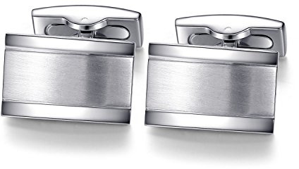 HONEY BEAR Rectangle Cufflinks for Mens Steel Business Wedding Gift Silver