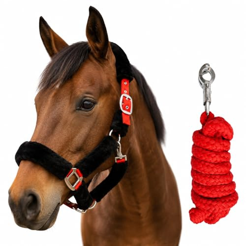 Pferde Halfter und Strick Fellhalfter mit Führstrick Pferd Panikhaken Halfter Pony, Cob, Warmblut, Kaltblut (Warmblut (Full))