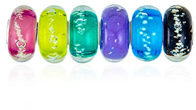 Bling Jewelry Gemischtes Set Von Bundle .925 Sterlingsilber Kern Durchscheinend Multi Farben Glow In The Dark Murano Glas Strudel Charm Bead Spacer Fits European Armband Für Frauen Jugendlich