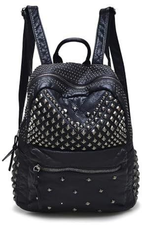 DokinReich Damen Rucksack Modern PU Leder Tasche Backpack Schulrucksack | Mode Nieten Design für Mädchen, M