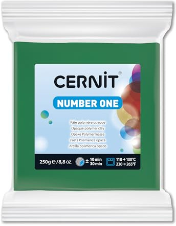CERNIT CE0900250600C - Block Modelliermasse (Polymer) NUMBER ONE, ofenhärtend, sofort gebrauchsfähig, 250g, für DIY, Schmuck, Figuren, für Einsteiger und Hobbykünstler, Grün, 1 Stück