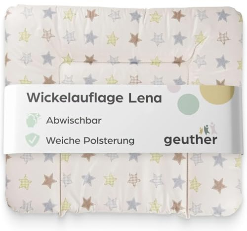 Geuther Wickelauflage Lena 85 x 75 cm, abwaschbar | Wickelunterlage extra breit | Erhöhter Rand mit Kopfschutz | Wickelmulde für Babys | Wickeltischauflage für Wickeltische mit Rand | Stern