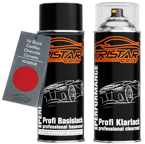 TRISTARcolor Vernice per auto Kit di bombolette spray per Buick/Cadillac/Chevrolet/Corvette WA9508 Bright Red vernice di base vernice trasparente bomboletta a spruzzo 400ml