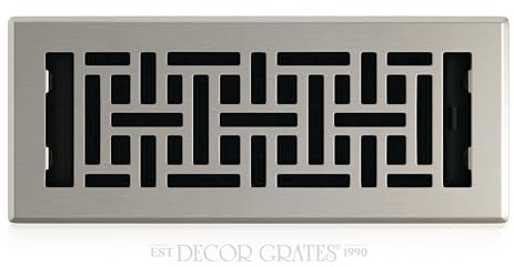 Decor Grates AJH412-NKL Oriental Floor Register, 4x12 Inches, Brushed Nickel