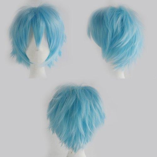 30CM Anime Cosplay Curly Hair Tail Volle Perücken Kurze Perücke Frauen Männer Perücke Wig Kostüm Party Halloween Hellblau