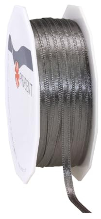 PRÄSENT C.E. Pattberg Satin Schiefer, 50 m Satinband zum Einpacken von Geschenken, 3 mm Breite, Geschenkband zum Dekorieren & Basteln, Dekoband, Anlass