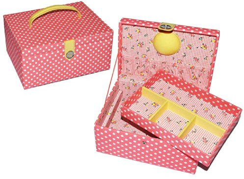 alles-meine.de GmbH 2 TLG. Nähkorb groß - mit Einsatz und Nadelkissen - Punkte Koralle weiß gepunktet Stoff - Nähkasten Nähkästchen - bunt Handarbeitskorb Polka Dots für Frauen u..