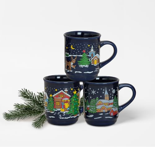 matches21 - Set di 3 tazze per vin brulé, con villaggio natalizio in ceramica, 9 cm, 200 ml