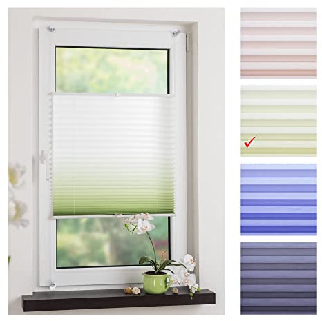 Liedeco® Klemmfix Plissee Farbverlauf verspannt mit Klemmträger/Breite x Höhe: 90x130 cm/Farbe: Grün/Plissee farbig/lichtdurchlässig verstellbar/Innen-Montage ohne Bohren / 123 montiert