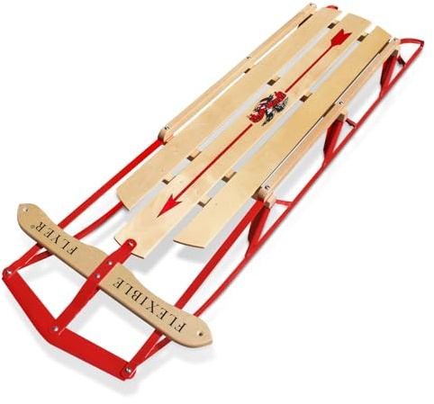Flexible Flyer 54-Inch Metal Runner Sled – Classic Wooden Snow Sled for Kids & Adults – Sturdy Wood & Steel Construction, Easy to Steer - Family Winter Fun.