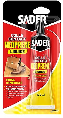 Sader Colle Contact Néoprène Liquide – Colle Extra Forte Tous Matériaux – Prise Immédiate – Idéale pour Surfaces Horizontales – Applicable au Pinceau – Tube de 125 ml