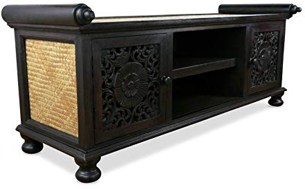 livasia Asiatische Kommode aus Massivholz und Rattan – 125x45x50cm – Handgeschnitztes Sideboard aus Akazienholz, Kommode mit filigranem Design, Nachhaltig & hochwertig aus Thailand
