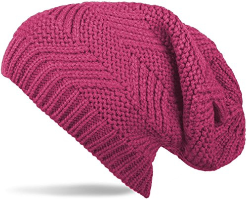 styleBREAKER Unisex Beanie Strickmütze mit Struktur Muster, Mütze gestrickt, Einfarbig Uni Winter 04024017, Farbe:Himbeere