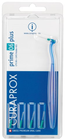 Curaprox Interdentalbürsten CPS 06 prime plus, türkis, 2.2 mm Wirksamkeit, Set mit 5 Zahnzwischenraum-Bürsten CPS prime 06 und Halter UHS 451