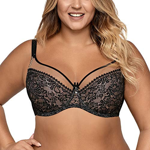 AVA 1396 Soft BH Damen Unterwäsche Gemustert Seitenstäbchen Regulierbar Setteil, Schwarz,95D