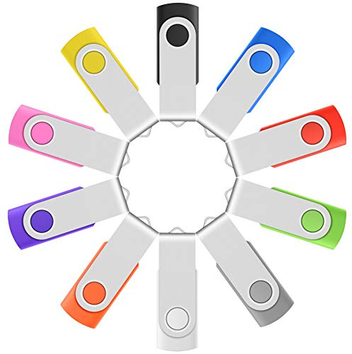 Enfain USB 2.0 Flash Drive 1GB Multicolor Thumb Drives 10 Pack Memory Stick for Computers (1 GB, Mixed Colors)