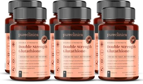 Double Strength Glutathione 1000mg x 360 tabletter (6 flaskor om 60). Innehåller 500mg Glutathion, 300mg ALA och 200mg C-vitamin per tablett