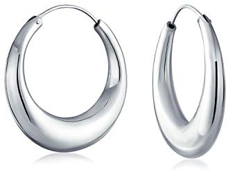 Círculo Simple Llano Creciente Tubo Afilado Hueco Tubo Hinchado Aros Redondos Para Mujeres .925 Plata De Ley Bisagra Poste Entallado 1.75 Pulgadas De Diámetro