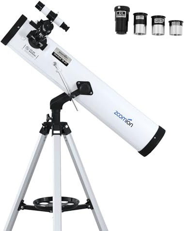 Zoomion Stardust 76/700 AZ Reflector Telescope - Telescopio astronomico con treppiede, supporto e oculari per bambini e principianti dell'astronomia