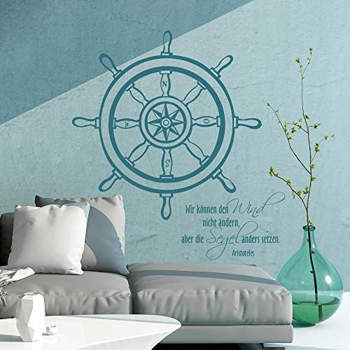 Wandtattoo Wandaufkleber Steuerrad Meer Wind Spruch Zitat von Aristoteles M1485 - ausgewählte Farbe: *Blau* ausgewählte Größe:*M 60cm breit x 70cm hoch