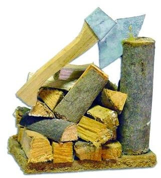 Unbekannt Krippenzubehör Hackstock mit Axt und Holzscheiten, Höhe ca. 6,5cm