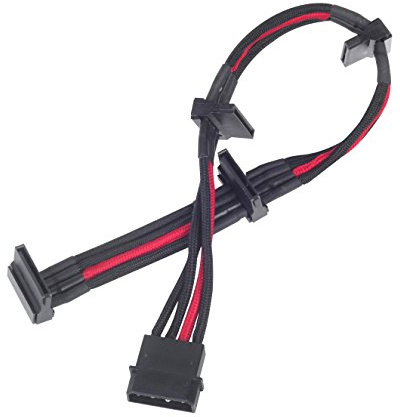 SilverStone SST-PP07-BTSBR - Netzteilverlängerungskabel 30cm Molex auf 4x SATA, schwarz/rot