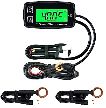 Runleader Indicador Temperatura Motor LCD Digital RL-TM004 | Registro Doble Temperatura,Pantalla Retroiluminada,Apagado Usuario,Pila Y Fuente Alimentación Externa Para Generador,Moto,ATV