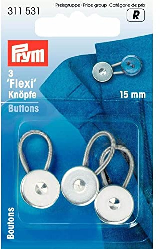 Prym 311531 Flexi-Knöpfe mit Schlaufe 15 mm, Silber