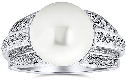Bling Jewelry Pave Cz Solitaire Weiß Simuliert Pearl Fashion Statement Ring Für Frauen Für Abschlussball Versilbertes Messing
