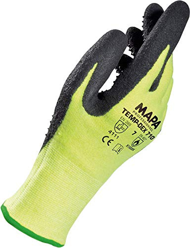 MAPA Temp-Dex 710 Nitrile Lowweight Glove, High Temperature, 10-1/4 Length, Size 7, Black/Green