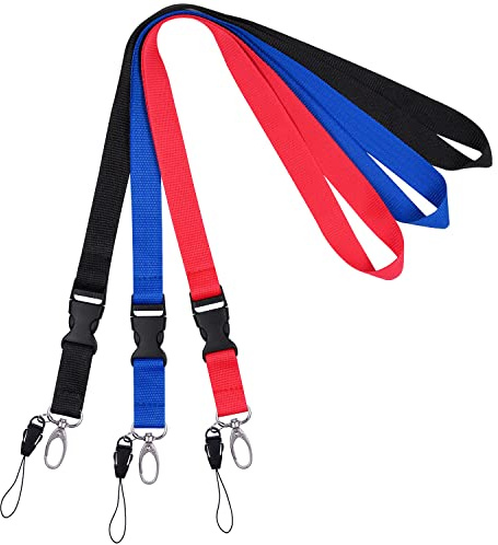Wisdompro Kontorssnodd, 58 cm premium polyester nackrem snodd med ovalt lås och avtagbart spänne för telefon, kamera, USB, nycklar, ID-bricka hållare, 3-pack (röd, svart, blå), ‎23 inches