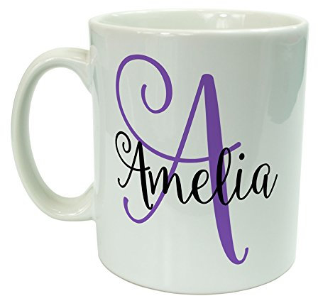 Personalised Monogram Name Ceramic Mug – 10oz Custom Initial & Name Gift for Her – Elegant Letter Design Coffee Cup, Dishwasher & Microwave Safe