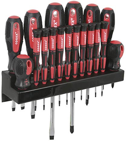 Cogex 16184 Schraubendreher-Set, Griffe aus 2 Materialien, mit Wandhalterung