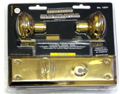 Brass Finish Inside Mortise Lock with Skeleton Key