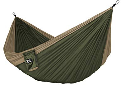 Fox Outfitters Neolite Double Camping Hammock - Lightweight Portable Nylon Parachute Hammock for Backpacking, Travel, Beach, Yard. Hammock Straps & Steel Carabiners Included (Khaki/Olive Green)