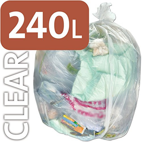Alina 240L Polyéthylène Transparent robuste Sac poubelle à roulettes, 25 sacks