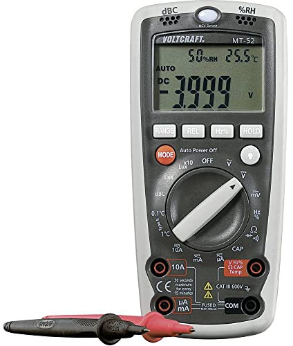 VOLTCRAFT MT-52 Digital Multimeter I AC/DC Messungen I Messbereiche für Strom, Spannung, Widerstand, Frequenz I Messgerät mit Umwelt-Messfunktion für Schall, Luftfeuchtigkeit und Licht