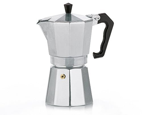 kela cafetera espresso para 3 tazas, cafetera espresso 150ml, cafetera aluminio, ITALIA, cafetera espresso para hornillos, todo tipo de cocinas excepto inducción, plata mate