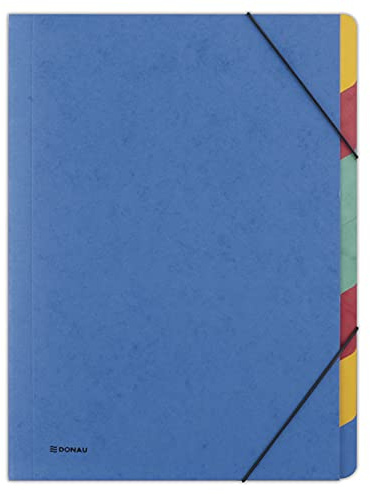 DONAU 8647119-10 Premium Ordnungsmappe Mappe mit Gummiband/mit 7 trennblätter/Fächer / A4 Farbe: Blau/aus Pressspan-karton 500gsm/ Eckspanner Sammelmappe mit Gummi/ 1 Stück-Packung