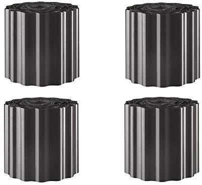 Rasenkante 4er Set – 36 m Gesamtlänge (4 x 9 m) x 15 cm – Flexible Raseneinfassung & Beetbegrenzung aus PET-Folie, anthrazit grau, wetterfest, UV-beständig, Mähkante, Rasenumrandung, Made in Germany