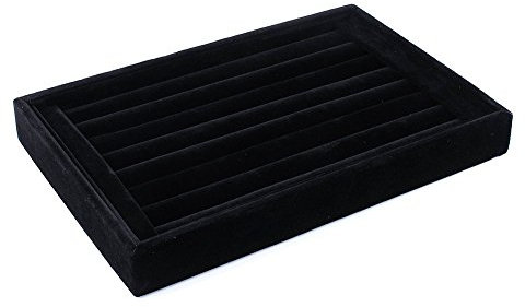 Yosoo Espositore vassoio gioielli in velluto, vassoio di presentazione con vetrina di mostre, vassoio organizzatore per anelli, orecchini, 23 x 15 cm, nero