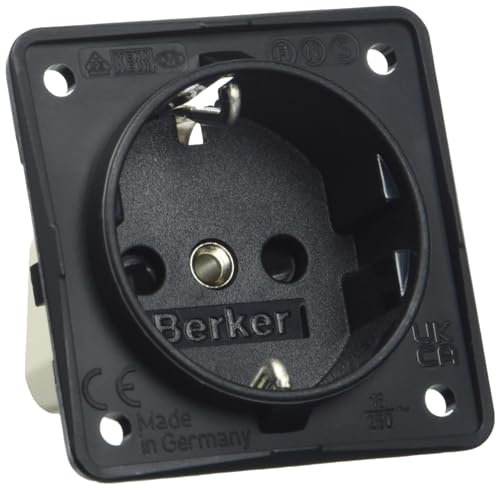 Berker 9419505 Integro Schuko-Steckdose mit erhöhtem Berührungsschutz, schwarz matt
