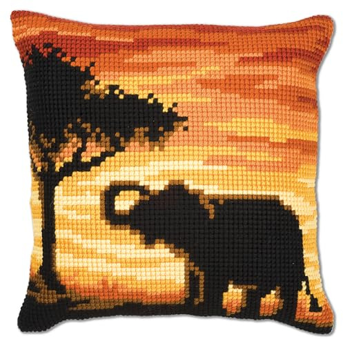 VERVACO Kreuzstich Stickpackungen Kissen Stickerei Set Anfänger Vorgedruckt Elefant DIY Set Kreativ Set Für Erwachsene Dekoratives Kissen ca. 40 x 40 cm Bastelset Handwerker Haus Dekoration