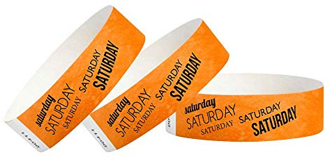 500 WristCo Saturday Neon Orange Tyvek Wristbands for Events - ¾” x 10” - Waterproof Recyclable Comfortable Tear Resistant Paper Bracelets Wrist Bands for Concerts Festivals Admission Party