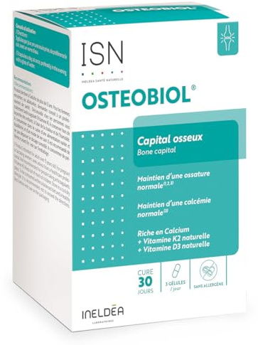 ISN - Osteobiol®- Complément alimentaire riche en calcium, vitamines D3 et K2 d'origine naturelle - Maintien de la densité osseuse - Sans allergène - Cure de 30 jours