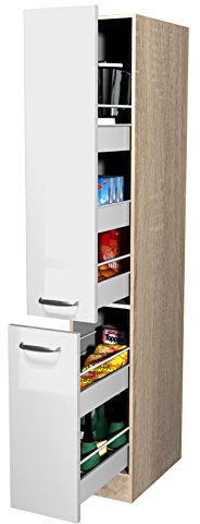 Flex-Well 00007819 Apotheker-Hochschrank Valero Hochglanz weiß, Sonoma Eiche 30 x 200 x 57,5 cm