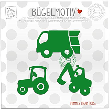 Mimmis Traktor® Bügelbild 3 Lieblingsfahrzeuge 6 bis 4,3 cm GRÜN